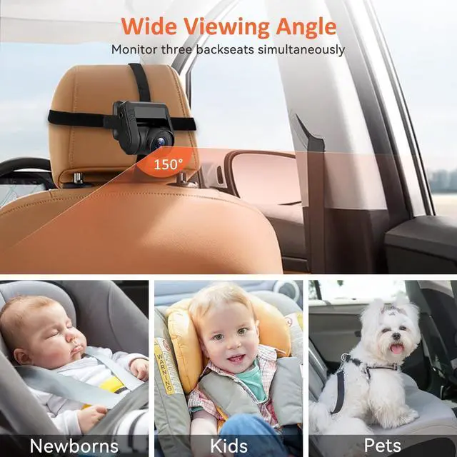 Alt view image 5 of 7 - Baby Car Camera HD 1440P Recording, 5 Screen Baby Car Monitor with Full-Color Night Vision Camera, Infant Safety Baby Car Mirror Rear Facing for Backseat, Wide Clear View, Easy Installation