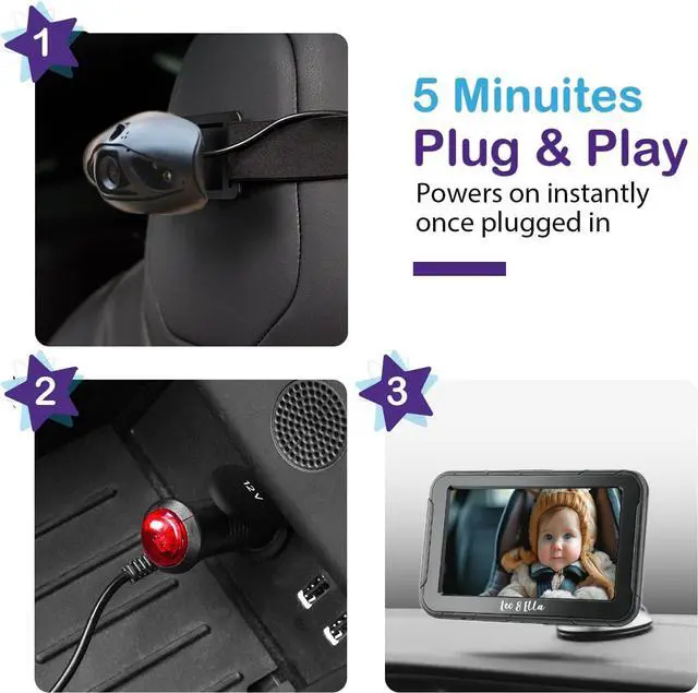 Alt view image 5 of 5 - Ella Baby Car Camera: 5'' 1080P Mirror Monitor with IR Night Vision, Wide-Angle Lens, Easy 5-Minute Installation, Crystal Clear View for Back Seat Rear-Facing, Perfect for Parents' Peace of Mind