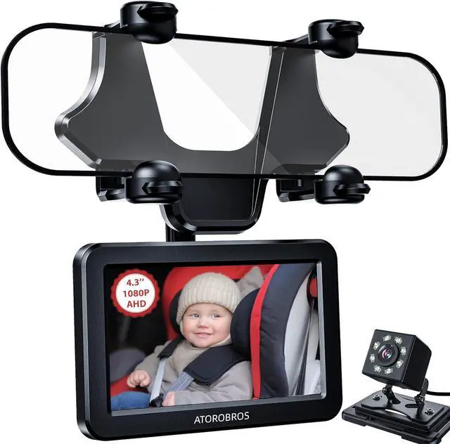 Main image of Baby Car Mirror,ATOROBROS Upgrade AHD 1080P Baby Car Camera for Rear-Facing Seat,4.3'' Car Back Seat Mirror for Children Infants Kids,1080P IR Night Vision,Upgrade 360° Rearview Mirror Display Bracket