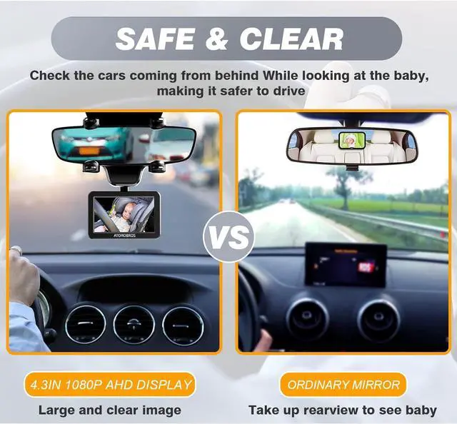 Alt view image 5 of 7 - Baby Car Mirror,ATOROBROS Upgrade AHD 1080P Baby Car Camera for Rear-Facing Seat,4.3'' Car Back Seat Mirror for Children Infants Kids,1080P IR Night Vision,Upgrade 360° Rearview Mirror Display Bracket