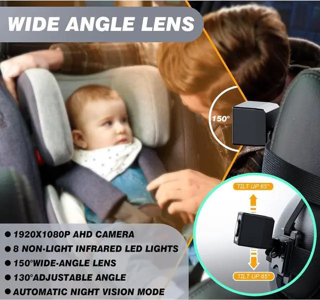 Alt view image 6 of 7 - Baby Car Mirror,ATOROBROS Upgrade AHD 1080P Baby Car Camera for Rear-Facing Seat,4.3'' Car Back Seat Mirror for Children Infants Kids,1080P IR Night Vision,Upgrade 360° Rearview Mirror Display Bracket