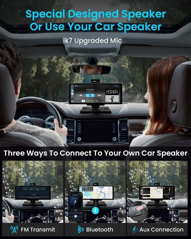 Alt view image 5 of 6 - Portable  Carplay Screen, 10 Car Stereo Wireless Car Play & Android Auto Touch Screen, 4K Dash Cam, 1080P Backup Camera, Mirror Link/Voice Control/Music Play/GPS Navigation