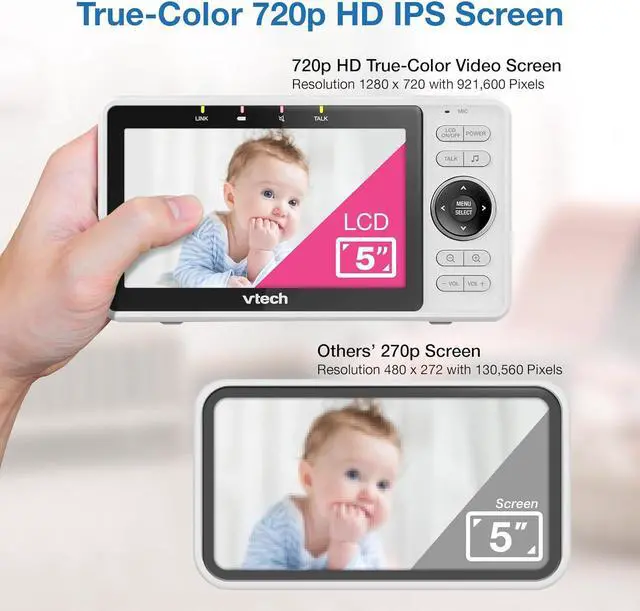 Alt view image 5 of 7 - Upgraded Smart WiFi Baby Monitor VM901, 5-inch 720p Display, 1080p Camera, HD NightVision, Fully Remote Pan Tilt Zoom, 2-Way Talk, Free Smart Phone App, Works with iOS, Android