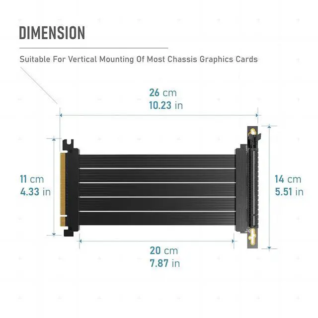 Alt view image 7 of 7 - PCIE Gen 4 16x Extreme Flexible, High Speed Riser Cable PCI Express 4.0 Port GPU Extension Card-Right Angle Connector [7.87in/20cm]