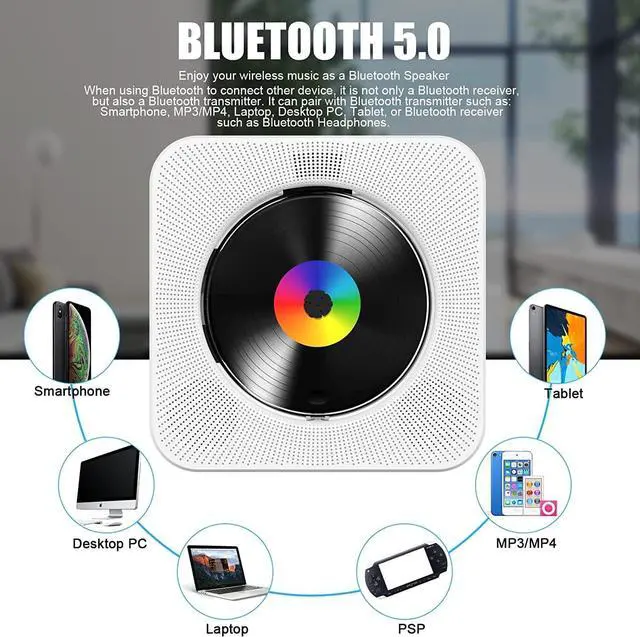 Alt view image 4 of 7 - CD Player Portable Bluetooth Desktop CD Player for Home with Timer Built-in HiFi Speakers with LCD Screen Display Boombox FM Radio USB Type-c
