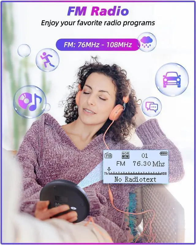 Alt view image 3 of 7 - CD Player Portable ARAFUNA, Portable CD Player Bluetooth with FM Radio, 2000mAh Rechargeable CD Player for Car with LCD Screen, Anti Shock Protection Walkman CD Player with Headphone, AUX Cable
