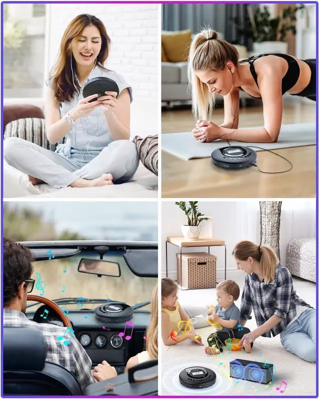 Alt view image 7 of 7 - CD Player Portable ARAFUNA, Portable CD Player Bluetooth with FM Radio, 2000mAh Rechargeable CD Player for Car with LCD Screen, Anti Shock Protection Walkman CD Player with Headphone, AUX Cable