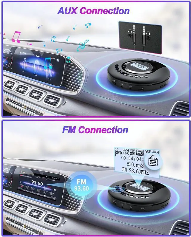 Alt view image 5 of 7 - CD Player Portable ARAFUNA, Portable CD Player Bluetooth with FM Radio, 2000mAh Rechargeable CD Player for Car with LCD Screen, Anti Shock Protection Walkman CD Player with Headphone, AUX Cable