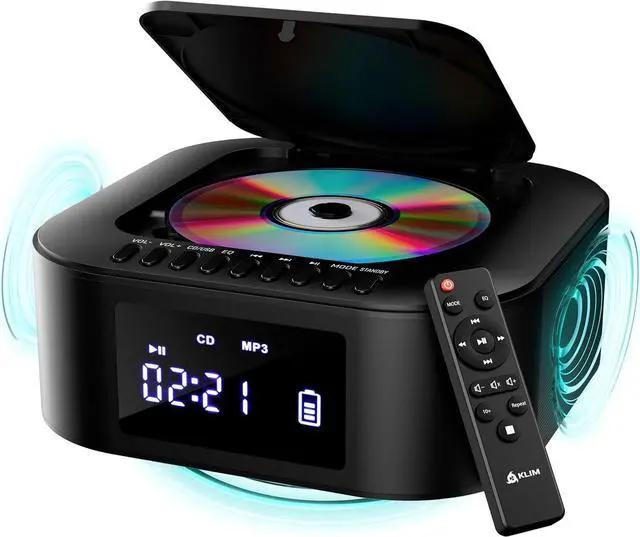 Main image of Boombox E1 - CD Player Portable Audio System + Extra BASS with Subwoofer + FM Radio, CD MP3 Bluetooth AUX USB + Wired and Wireless Mode Rechargeable Battery + Remote Control