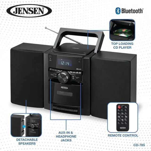 Alt view image 6 of 7 - Portable Stereo Bluetooth CD Music System with Cassette and Digital AM/FM Radio