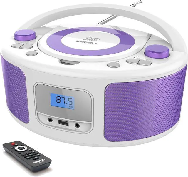 Main image of CD Radio Portable CD Player Boombox with Bluetooth,FM Radio,Remote Control,USB Input and 3.5mm AUX Headphone Jack,CD-R/CD-RW/MP3/WMA Playback,AC/Battery Powered(WTB-791Purple)