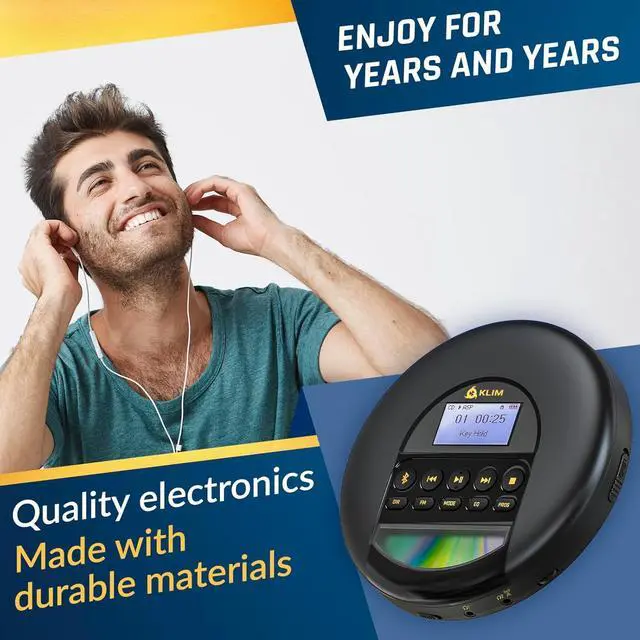 Alt view image 6 of 7 - Portable CD Player Walkman with Long-Lasting Battery - with Headphones - Radio FM - Compatible MP3 CD Player Portable - TF Card Radio FM Bluetooth - Ideal for Cars - Gold