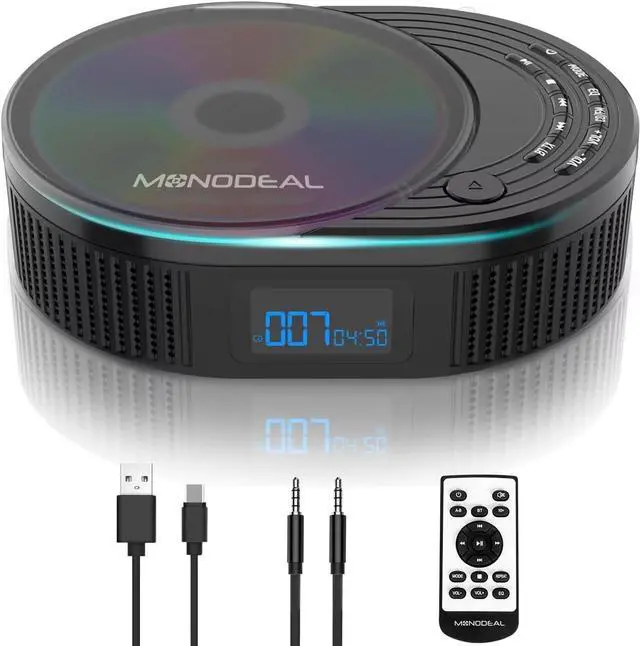Main image of CD Player Portable,MONODEAL Boombox CD Player with Bluetooth Transmitter,FM Radio & Bluetooth Speaker 2 in 1 Combo,Portable CD Player for Car/Home with Remote Control,Headphone Jack,Support AUX/USB
