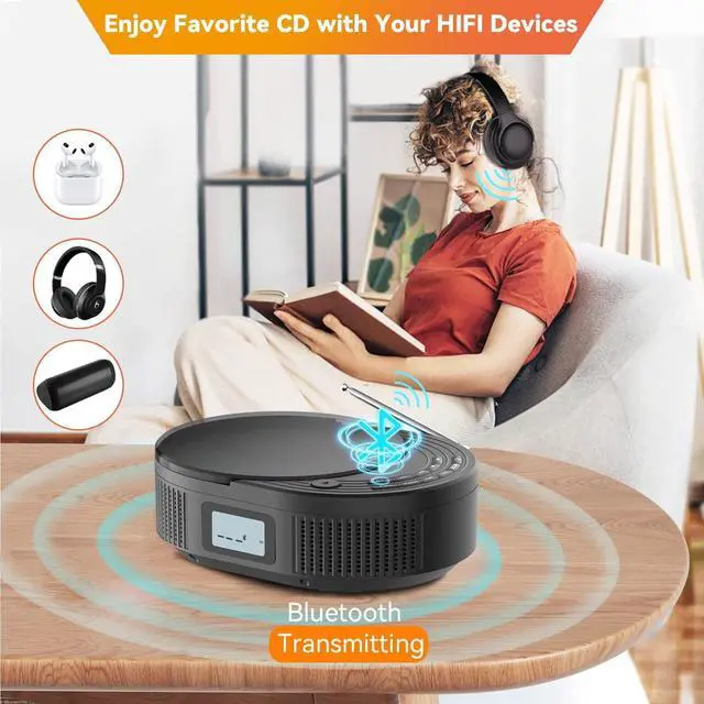Alt view image 3 of 7 - CD Player Portable,MONODEAL Boombox CD Player with Bluetooth Transmitter,FM Radio & Bluetooth Speaker 2 in 1 Combo,Portable CD Player for Car/Home with Remote Control,Headphone Jack,Support AUX/USB