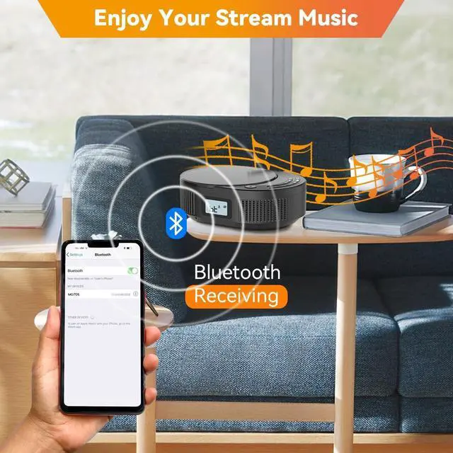 Alt view image 4 of 7 - CD Player Portable,MONODEAL Boombox CD Player with Bluetooth Transmitter,FM Radio & Bluetooth Speaker 2 in 1 Combo,Portable CD Player for Car/Home with Remote Control,Headphone Jack,Support AUX/USB