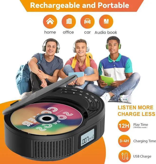 Alt view image 6 of 7 - CD Player Portable,MONODEAL Boombox CD Player with Bluetooth Transmitter,FM Radio & Bluetooth Speaker 2 in 1 Combo,Portable CD Player for Car/Home with Remote Control,Headphone Jack,Support AUX/USB