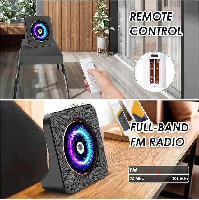 Alt view image 6 of 7 - CD Player Portable Bluetooth Desktop 4000mAh Rechargeable CD Player for Home CD Player with Timer HiFi Speakers Dust Cover LCD Screen Display FM Radio Type-c 3.5mm AUX Jack Remote Control