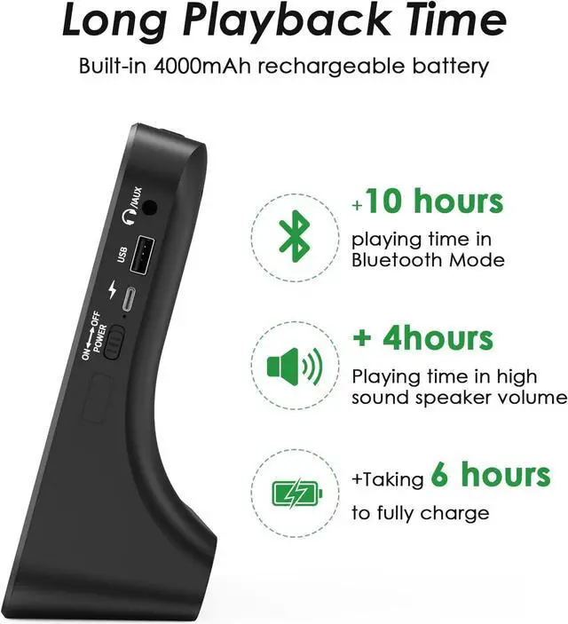 Alt view image 7 of 7 - CD Player Portable Bluetooth Desktop 4000mAh Rechargeable CD Player for Home CD Player with Timer HiFi Speakers Dust Cover LCD Screen Display FM Radio Type-c 3.5mm AUX Jack Remote Control