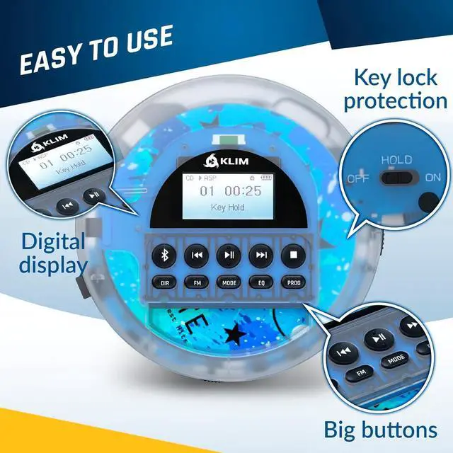 Alt view image 5 of 7 - Nomad Transparent - New 2024 - Portable CD Player Walkman with Long-Lasting Battery - Includes Headphones - Radio FM - MP3 CD Player Portable - TF Card Radio FM Bluetooth - Ideal for Cars