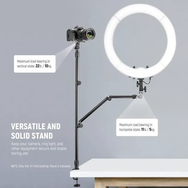 Alt view image 3 of 7 - Flexible Overhead Camera Mount Desk Stand with Phone Holder, 35.4" Aluminum Alloy Articulating Webcam Stand Arm with C Clamp, Tabletop Mount for Ring Light Camera Smartphone Projector, ST3A
