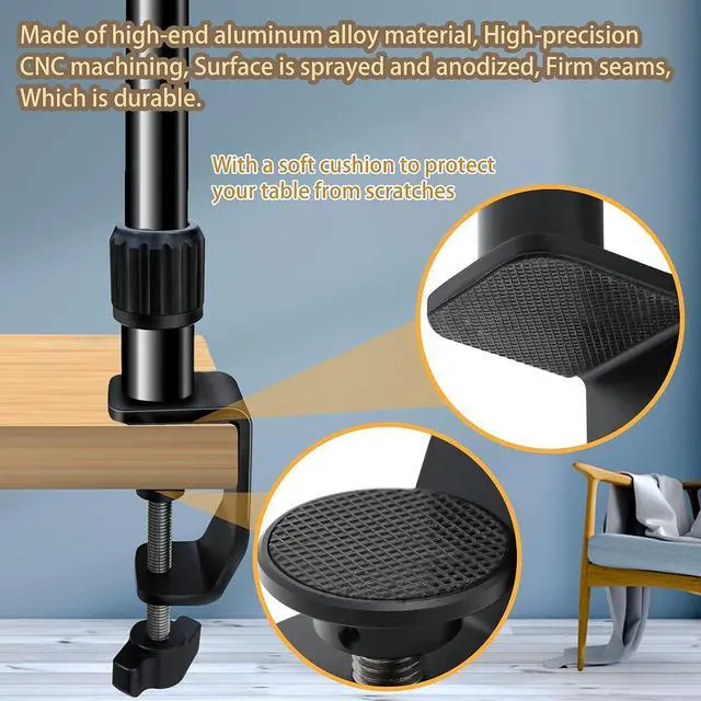 Alt view image 6 of 6 - Overhead Camera Mount Desk Stand, Bearing 18lb, Base& Top 360° Adjustable, with 1/4 3/8" 5/8" Screw, 3-Section Flexible Articulating Metal Arm for DSLR Camera/Webcam