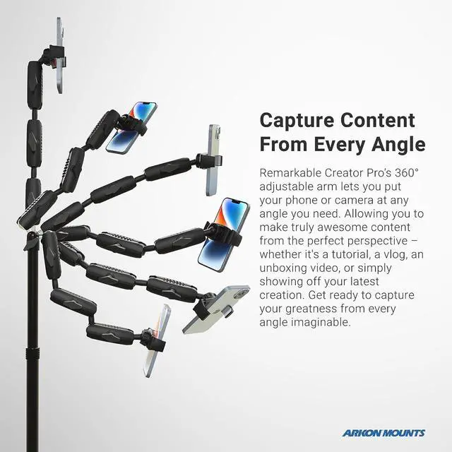 Alt view image 3 of 7 - Mounts Phone Holder Full Kit - Adjustable Overhead Arm Cell Phone Table Top Stand and Tablet Mount with Ring Light - Professional Holders for Horizontal or Vertical Filming