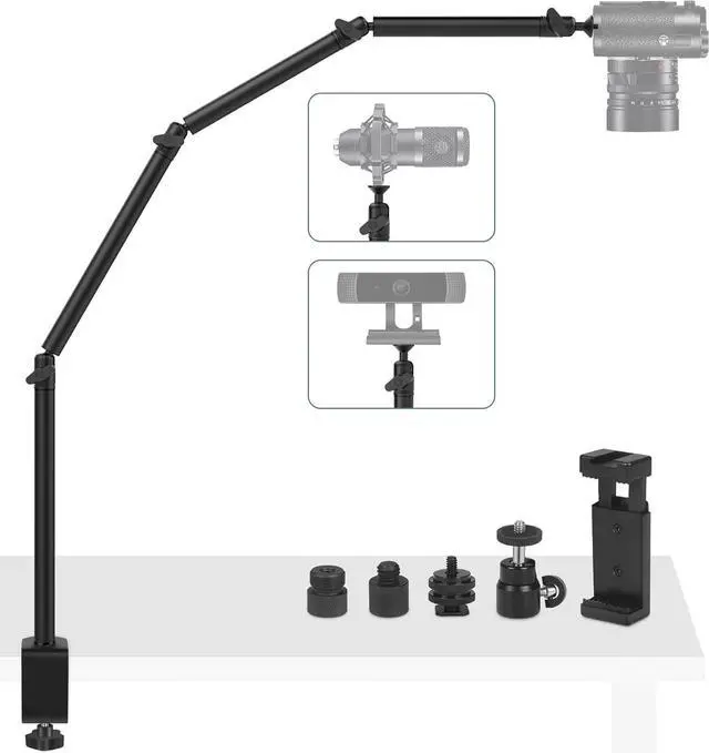 Main image of Overhead Camera Mount Desk Stand, 40'' Articulated Arm DSLR Desk Mount Light Stand with 3/8'' 5/8'' Screw, C Clamp Tabletop Stand for Podcasting/Ring Light/Blue Yeti Nano/Webcam