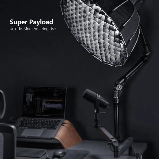 Alt view image 6 of 7 - All MetalDesktop Magic Arm, Overhead Camera Desk Mount, Table Light Stand with 1/4 Ball Head, 3/8" & 5/8" Adapter, C Clamp, Retractable Boom Arm for DSLR, Webcam, Microphone, Projector DMA01