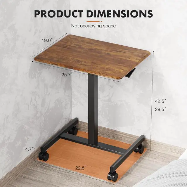 Alt view image 3 of 7 - Mobile Small Stading Desk - Sit Stand Desk, Portable Rolling Laptop Desk with Lockable Wheels, Overbed Table with Wheels Adjustable Height, Computer Workstations, Brown