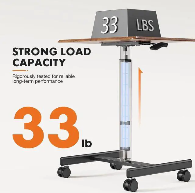 Alt view image 7 of 7 - Mobile Small Stading Desk - Sit Stand Desk, Portable Rolling Laptop Desk with Lockable Wheels, Overbed Table with Wheels Adjustable Height, Computer Workstations, Brown