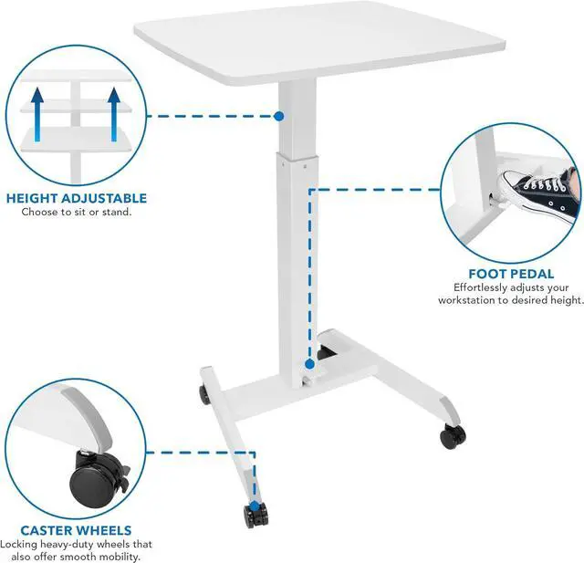 Alt view image 6 of 7 - Rolling Desk Adjustable Height, Laptop Cart, Computer Desk with Wheels 23.6" x 20.5", Rolling Laptop Stand, Mobile Workstation Cart for Bed, Small Rolling Computer Table with Wheels (White)