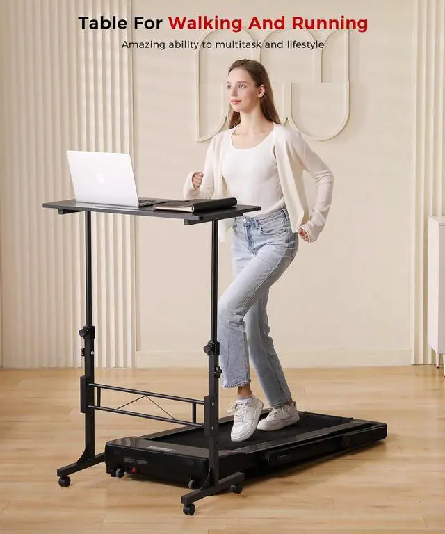 Alt view image 7 of 7 - Standing Desk Adjustable Height, Mobile Stand Up Desk with Wheels Small Computer Desk Rolling Desk, Portable Laptop Desk Rustic Standing Table Sit Stand Home Office Desks 16"x31.5" Height 27"-43.5"