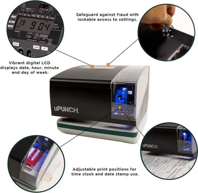 Alt view image 4 of 7 - CR1000 Digital Time Clock and Date Stamp for Small Business: Complete Employee Time Tracking System with 50 Time Cards, Ribbon & Keys