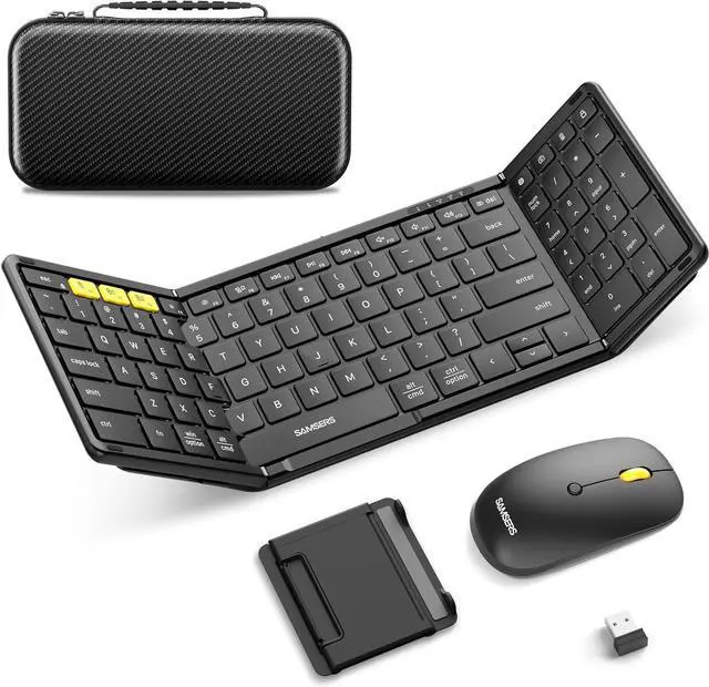 Main image of Foldable Keyboard and Mouse, Samsers Folding Bluetooth Keyboard Mouse Combo, 2.4G + BT5.0 x 2, Full-Size Portable Travel Keyboard & USB-C Rechargeable Wireless Mouse for iOS Android Windows Mac OS