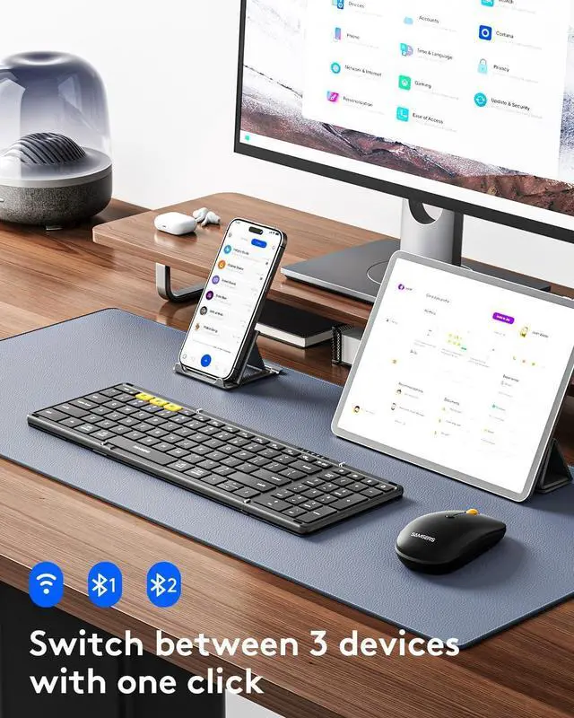 Alt view image 2 of 7 - Foldable Keyboard and Mouse, Samsers Folding Bluetooth Keyboard Mouse Combo, 2.4G + BT5.0 x 2, Full-Size Portable Travel Keyboard & USB-C Rechargeable Wireless Mouse for iOS Android Windows Mac OS