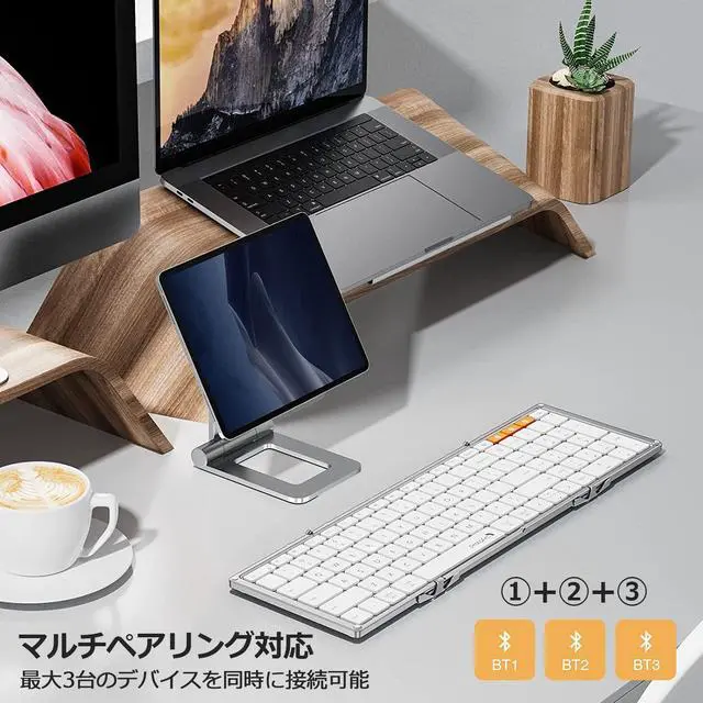 Alt view image 3 of 7 - Foldable Bluetooth Keyboard, XK01 Folding Wireless Portable Keyboard with Numeric Keypad, Full-Size Travel Keyboard for iPad Tablet Smartphone Laptop PC Windows iOS Android, White Silver