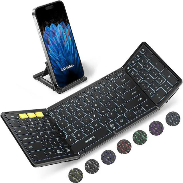 Main image of Foldable Bluetooth Keyboard with Numeric Keypad, Samsers Full-Size Wireless Folding Keyboard with Backlight, Portable Travel Keyboard for iOS Android Windows Mac OS, Support 3 Device(BT5.1 x 3), Black