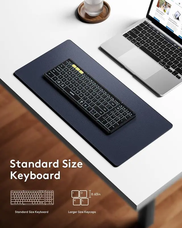 Alt view image 4 of 7 - Foldable Bluetooth Keyboard with Numeric Keypad, Samsers Full-Size Wireless Folding Keyboard with Backlight, Portable Travel Keyboard for iOS Android Windows Mac OS, Support 3 Device(BT5.1 x 3), Black