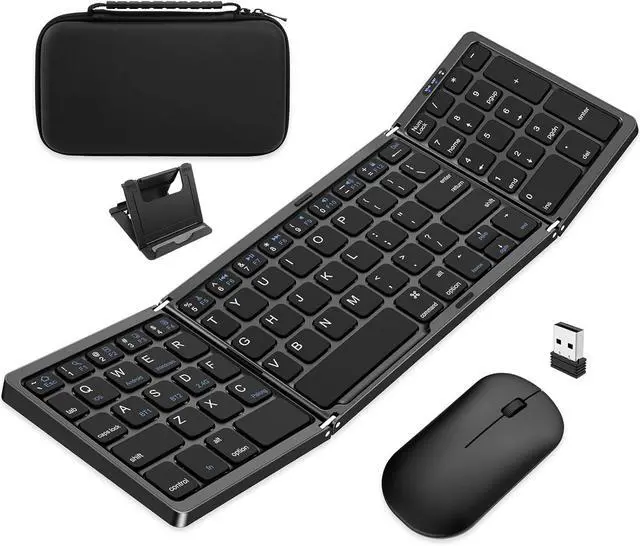 Main image of Foldable Keyboard and Mouse, EDJO Folding Wireless Keyboard Mouse Combo with Portable Case, Rechargeable 2.4G+Bluetooth Multi-Device Keyboard Mouse for Windows, iOS, Android, MacOS PC/Laptop/Tablet