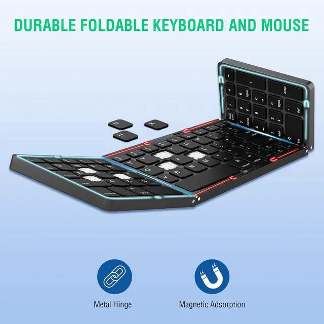 Alt view image 4 of 7 - Foldable Keyboard and Mouse, EDJO Folding Wireless Keyboard Mouse Combo with Portable Case, Rechargeable 2.4G+Bluetooth Multi-Device Keyboard Mouse for Windows, iOS, Android, MacOS PC/Laptop/Tablet