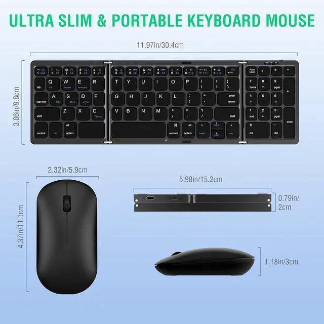 Alt view image 6 of 7 - Foldable Keyboard and Mouse, EDJO Folding Wireless Keyboard Mouse Combo with Portable Case, Rechargeable 2.4G+Bluetooth Multi-Device Keyboard Mouse for Windows, iOS, Android, MacOS PC/Laptop/Tablet