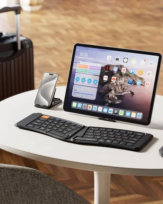 Alt view image 6 of 7 - Ergonomic Foldable Keyboard, XK03 Split Folding Bluetooth Keyboard, Ultra Slim Travel Keyboard, Portable Bluetooth Keyboard for iPad, iPhone, Tablet, Laptop, PC