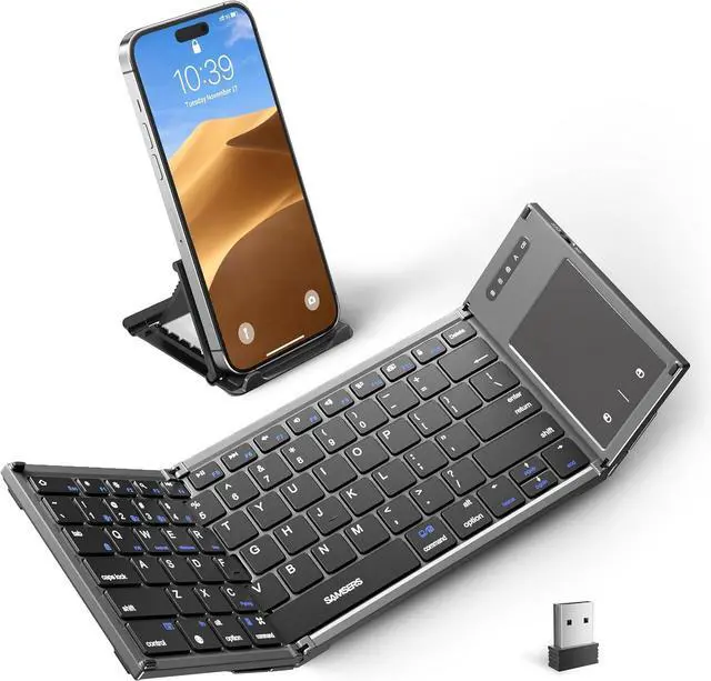 Main image of Foldable Bluetooth Keyboard with Touchpad, Full-Size Dual-Mode Wireless Folding, Rechargeable Portable Travel for iOS Android Windows Mac OS, Support 4 Device(BT5.1x3 + 2.4G)