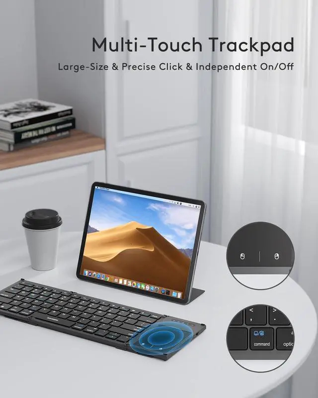 Alt view image 4 of 7 - Foldable Bluetooth Keyboard with Touchpad, Full-Size Dual-Mode Wireless Folding, Rechargeable Portable Travel for iOS Android Windows Mac OS, Support 4 Device(BT5.1x3 + 2.4G)