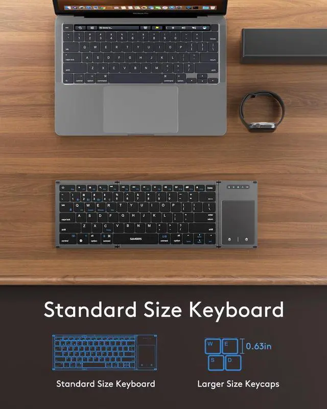 Alt view image 5 of 7 - Foldable Bluetooth Keyboard with Touchpad, Full-Size Dual-Mode Wireless Folding, Rechargeable Portable Travel for iOS Android Windows Mac OS, Support 4 Device(BT5.1x3 + 2.4G)