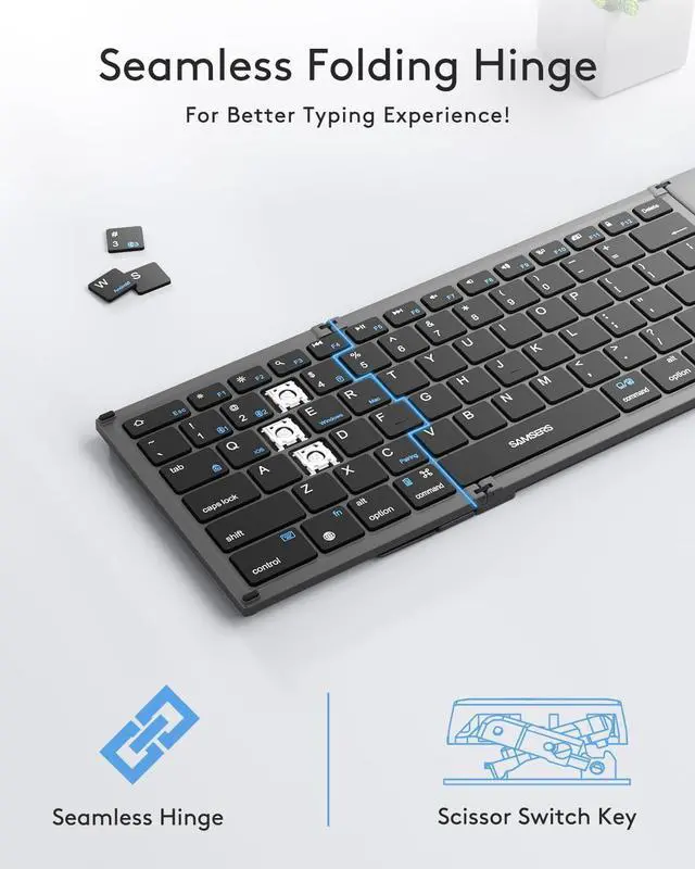 Alt view image 6 of 7 - Foldable Bluetooth Keyboard with Touchpad, Full-Size Dual-Mode Wireless Folding, Rechargeable Portable Travel for iOS Android Windows Mac OS, Support 4 Device(BT5.1x3 + 2.4G)