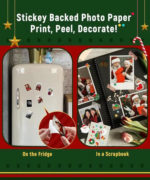 Alt view image 6 of 7 - 2x3 Photo Printer, Mini Photo Printer w/ 5 Zink Adhesive Photo Paper, Bluetooth 5.0, Compatible w/iOS & Android, Portable Color Mono Instant Photo Printer for iPhone, Smartphone, Pearl White