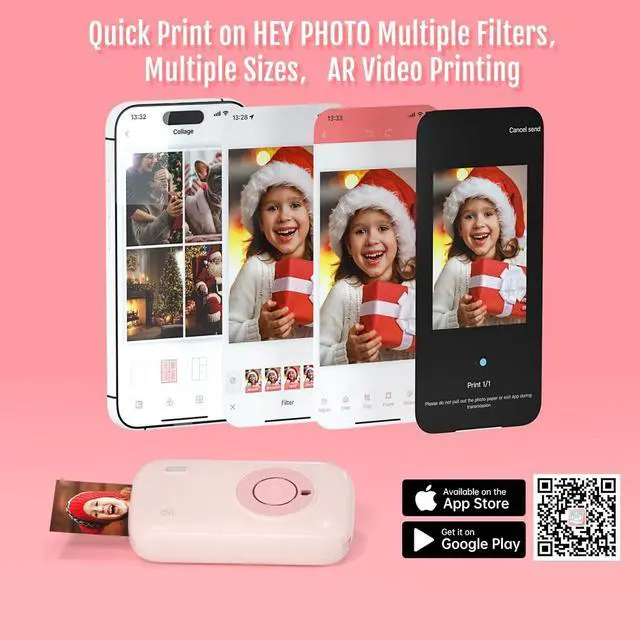 Alt view image 3 of 7 - Mini Photo Printer for iPhone, Smartphone, Portable Instant Picture Printer with Bluetooth, Wireless Thermal Dye Sublimation Photo Printer CP2100 (Pink, Printer + 10 Sheets)