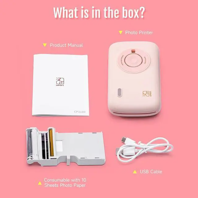 Alt view image 7 of 7 - Mini Photo Printer for iPhone, Smartphone, Portable Instant Picture Printer with Bluetooth, Wireless Thermal Dye Sublimation Photo Printer CP2100 (Pink, Printer + 10 Sheets)