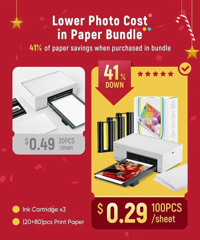 Alt view image 4 of 7 - Photo Printer, Phone Printer 100 Sheets & 3 Cartridges, Full-Color Photo, Portable Instant Photo Printer for iPhone Android, Thermal Dye Sublimation, Wi-Fi Picture Printer 100 Papers
